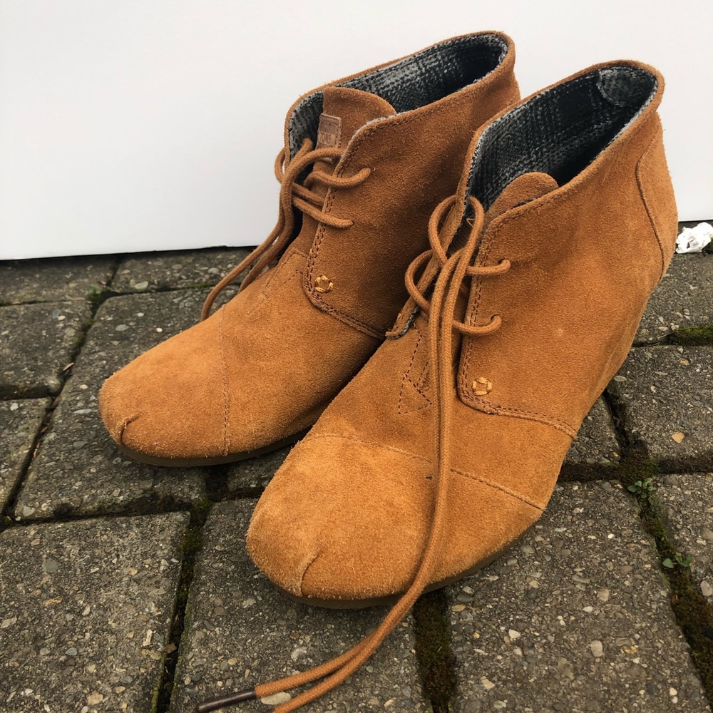 TOMS suede wedge booties